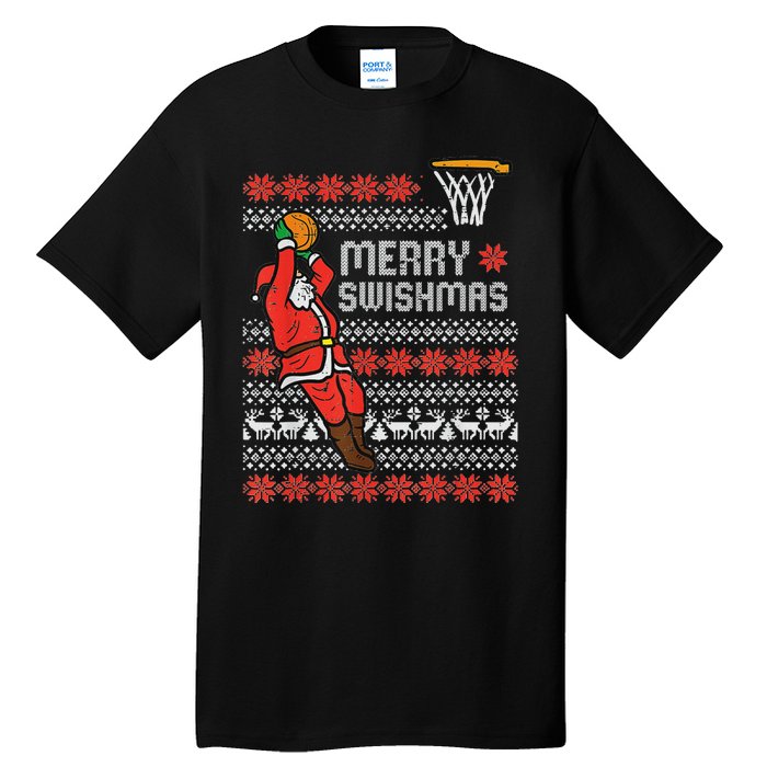 Merry Swishmas Ugly Christmas Sweater Basketball Pajamas Tall T-Shirt