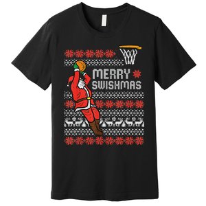 Merry Swishmas Ugly Christmas Sweater Basketball Pajamas Premium T-Shirt