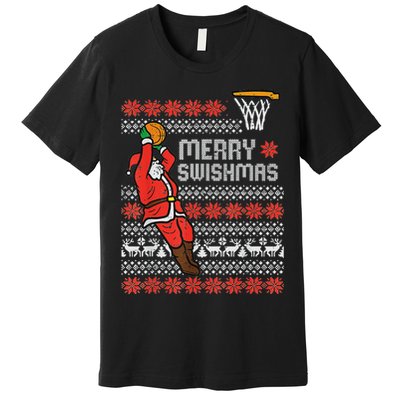 Merry Swishmas Ugly Christmas Sweater Basketball Pajamas Premium T-Shirt