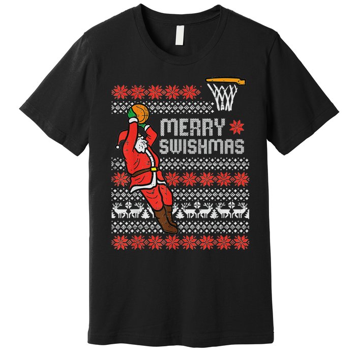 Merry Swishmas Ugly Christmas Sweater Basketball Pajamas Premium T-Shirt