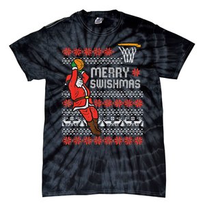 Merry Swishmas Ugly Christmas Sweater Basketball Pajamas Tie-Dye T-Shirt