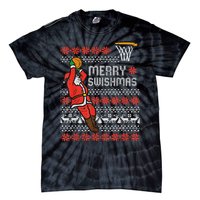 Merry Swishmas Ugly Christmas Sweater Basketball Pajamas Tie-Dye T-Shirt