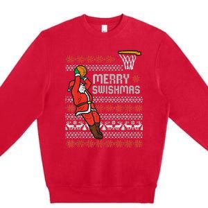 Merry Swishmas Ugly Christmas Sweater Basketball Pajamas Premium Crewneck Sweatshirt