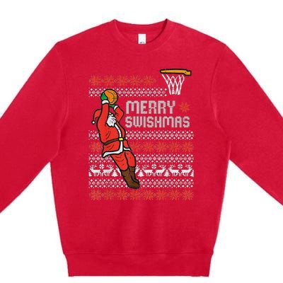 Merry Swishmas Ugly Christmas Sweater Basketball Pajamas Premium Crewneck Sweatshirt