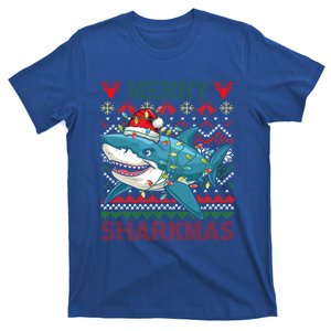 Merry Sharkmas Ugly Christmas Shark Lights Santa Hat Tree Cool Gift T-Shirt