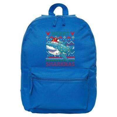 Merry Sharkmas Ugly Christmas Shark Lights Santa Hat Tree Cool Gift 16 in Basic Backpack