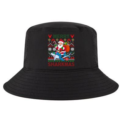 Merry Sharkmas Ugly Christmas Shark Lights Santa Hat Tree Gift Cool Comfort Performance Bucket Hat