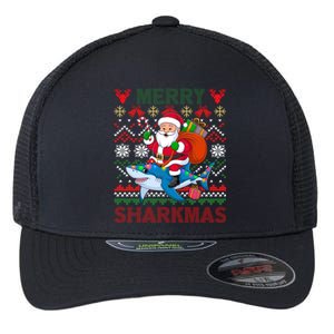 Merry Sharkmas Ugly Christmas Shark Lights Santa Hat Tree Gift Flexfit Unipanel Trucker Cap