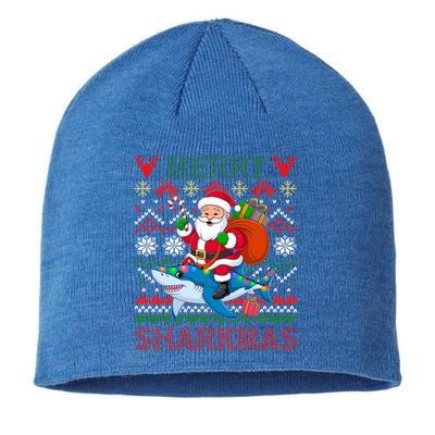 Merry Sharkmas Ugly Christmas Shark Lights Santa Hat Tree Gift Sustainable Beanie