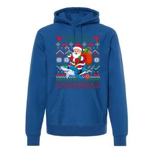 Merry Sharkmas Ugly Christmas Shark Lights Santa Hat Tree Gift Premium Hoodie