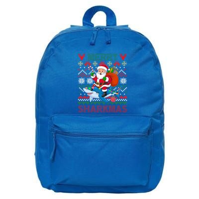 Merry Sharkmas Ugly Christmas Shark Lights Santa Hat Tree Gift 16 in Basic Backpack