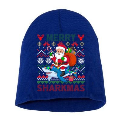 Merry Sharkmas Ugly Christmas Shark Lights Santa Hat Tree Gift Short Acrylic Beanie