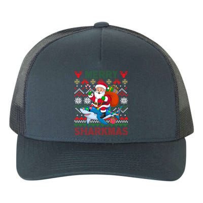 Merry Sharkmas Ugly Christmas Shark Lights Santa Hat Tree Gift Yupoong Adult 5-Panel Trucker Hat