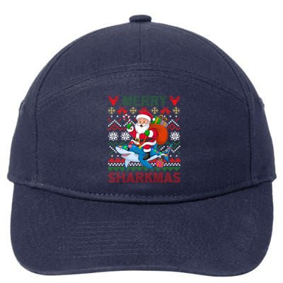 Merry Sharkmas Ugly Christmas Shark Lights Santa Hat Tree Gift 7-Panel Snapback Hat