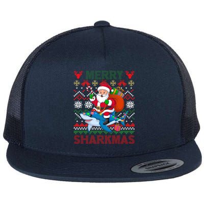 Merry Sharkmas Ugly Christmas Shark Lights Santa Hat Tree Gift Flat Bill Trucker Hat