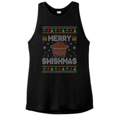 Merry Swishmas Ugly Christmas Sweater Basketball Christmas Gift Ladies PosiCharge Tri-Blend Wicking Tank