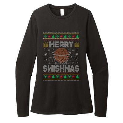 Merry Swishmas Ugly Christmas Sweater Basketball Christmas Gift Womens CVC Long Sleeve Shirt