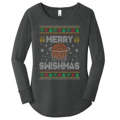 Merry Swishmas Ugly Christmas Sweater Basketball Christmas Gift Women's Perfect Tri Tunic Long Sleeve Shirt