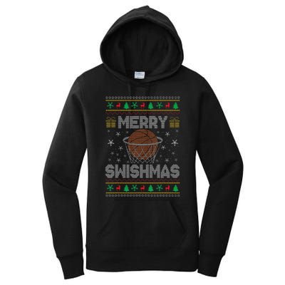 Merry Swishmas Ugly Christmas Sweater Basketball Christmas Gift Women's Pullover Hoodie