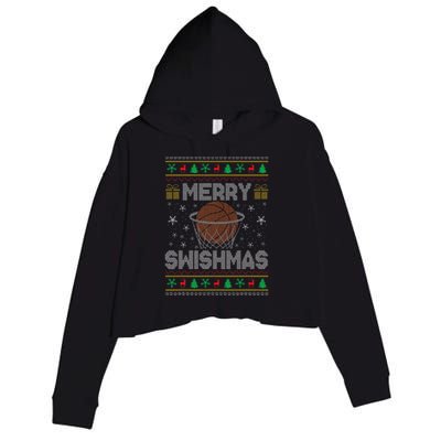 Merry Swishmas Ugly Christmas Sweater Basketball Christmas Gift Crop Fleece Hoodie