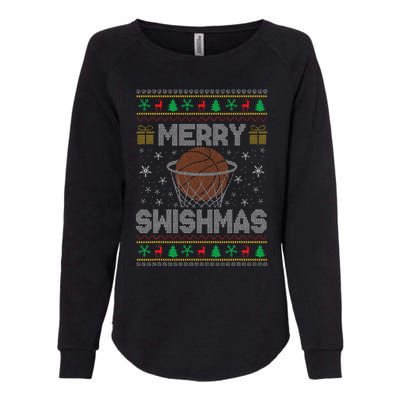 Merry Swishmas Ugly Christmas Sweater Basketball Christmas Gift Womens California Wash Sweatshirt