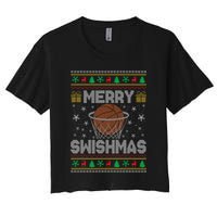 Merry Swishmas Ugly Christmas Sweater Basketball Christmas Gift Women's Crop Top Tee