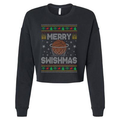 Merry Swishmas Ugly Christmas Sweater Basketball Christmas Gift Cropped Pullover Crew