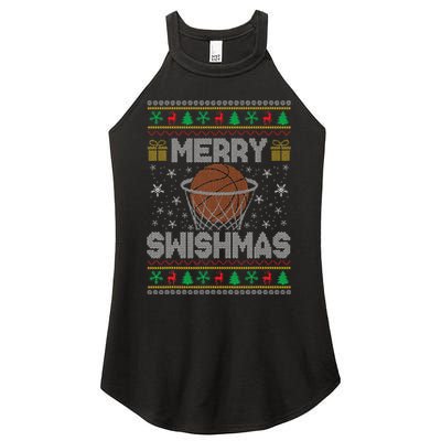 Merry Swishmas Ugly Christmas Sweater Basketball Christmas Gift Women's Perfect Tri Rocker Tank