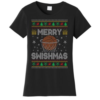 Merry Swishmas Ugly Christmas Sweater Basketball Christmas Gift Women's T-Shirt