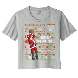 Merry Swishmas Ugly Christmas Basketball Christmas Gift Women's Crop Top Tee