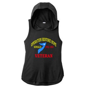 Mogadishu Somalia Veteran Operation Restore Hope War Veteran Ladies PosiCharge Tri-Blend Wicking Draft Hoodie Tank