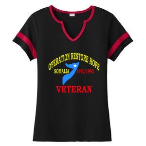 Mogadishu Somalia Veteran Operation Restore Hope War Veteran Ladies Halftime Notch Neck Tee