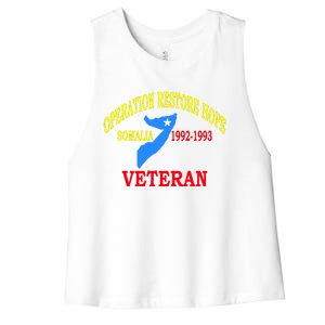 Mogadishu Somalia Veteran Operation Restore Hope War Veteran Women's Racerback Cropped Tank