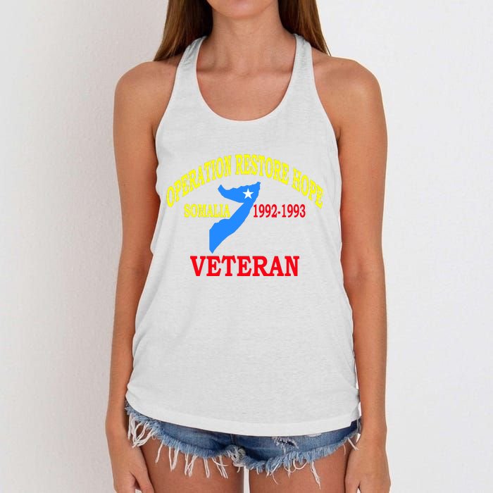 Mogadishu Somalia Veteran Operation Restore Hope War Veteran Women's Knotted Racerback Tank