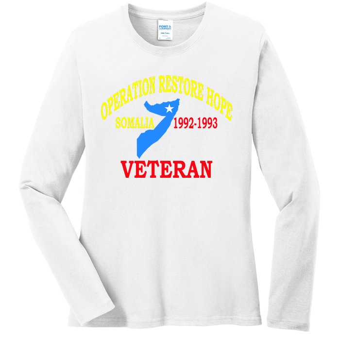 Mogadishu Somalia Veteran Operation Restore Hope War Veteran Ladies Long Sleeve Shirt