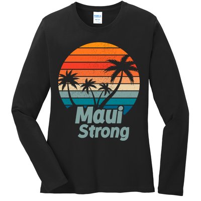 Maui Strong Vintage Sunset Wildfire Ladies Long Sleeve Shirt