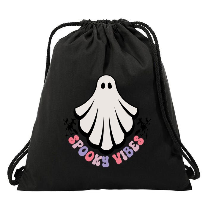Minimalist “Spooky Vibes” Ghost Design Great Gift Drawstring Bag
