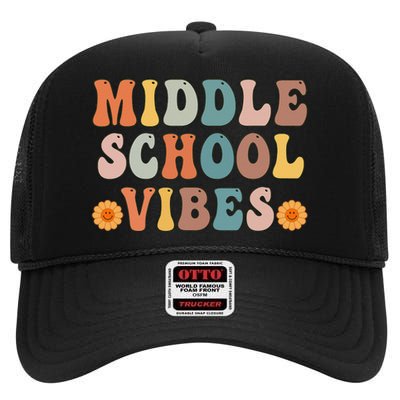 Middle School Vibes First Day of School Back to School High Crown Mesh Back Trucker Hat