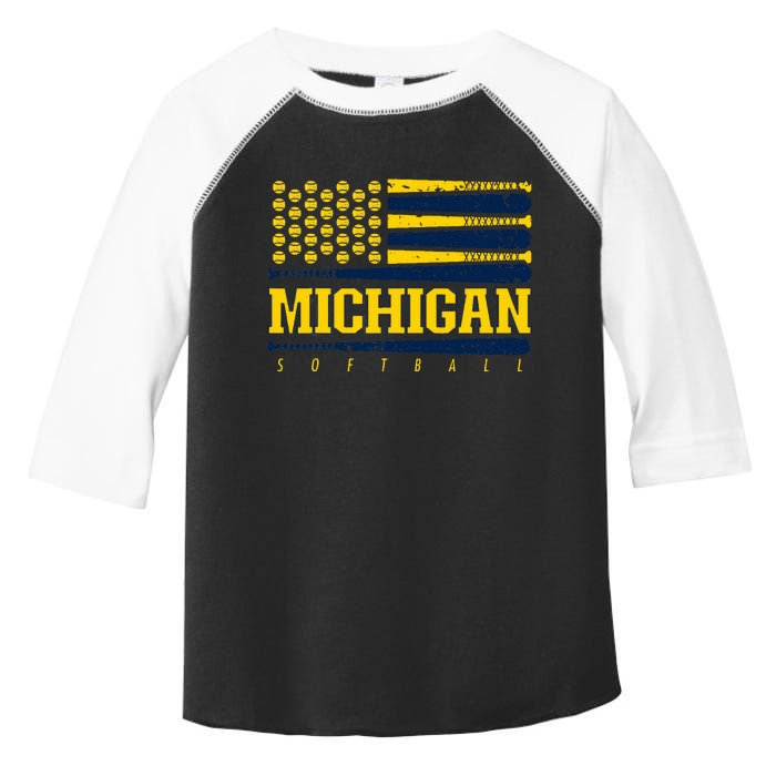 Michigan Softball Vintage Team Retro Softball Fan Toddler Fine Jersey T-Shirt