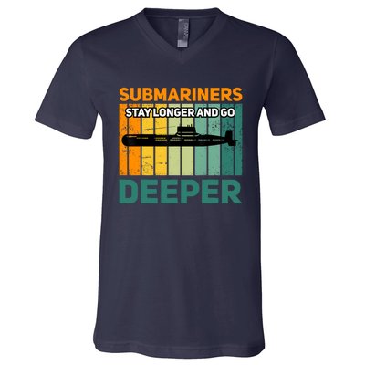 Military Submarine Veteran Gift Us Submarine Stay Longer V-Neck T-Shirt