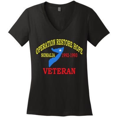 Mogadishu Somalia Veteran Operation Restore Hope War Veteran Women's V-Neck T-Shirt