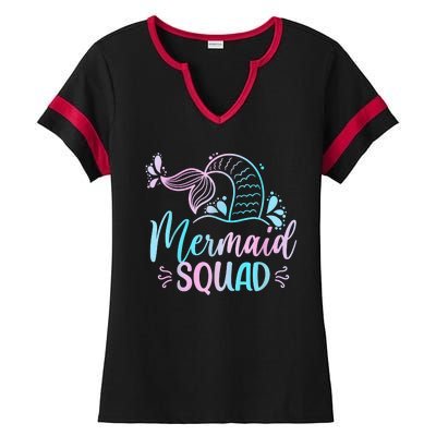 Mermaid Squad Women Birthday Squad Ladies Halftime Notch Neck Tee