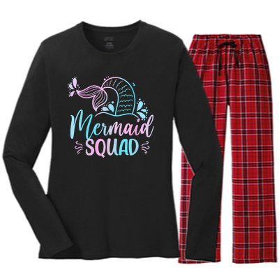 Mermaid Squad Women Birthday Squad Women's Long Sleeve Flannel Pajama Set 