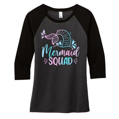 Mermaid Squad Women Birthday Squad Women's Tri-Blend 3/4-Sleeve Raglan Shirt