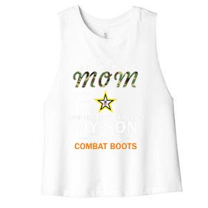 My Son Wears Combat Bootsgiftproud Mp Military Police Mom Army Gift Women's Racerback Cropped Tank