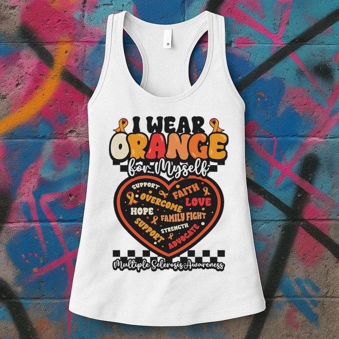 Multiple Sclerosis Wear Orange Ribbon For Myself Ms Warrior Womens Tank Top