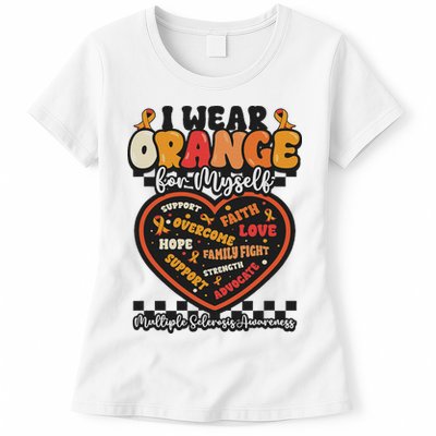 Multiple Sclerosis Wear Orange Ribbon For Myself Ms Warrior Womens T-Shirt
