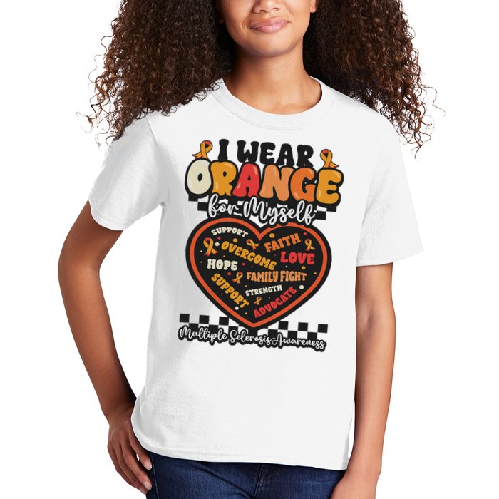 Multiple Sclerosis Wear Orange Ribbon For Myself Ms Warrior Kids T-Shirt