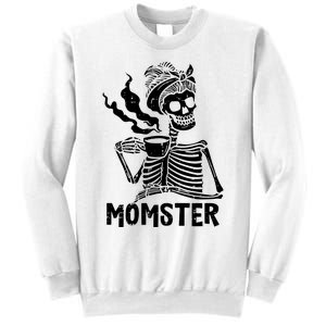 Momster Skeleton Woman Coffee Funny Halloween Mom Mama Women Sweatshirt