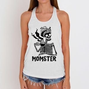 Momster Skeleton Woman Coffee Funny Halloween Mom Mama Women Women's Knotted Racerback Tank